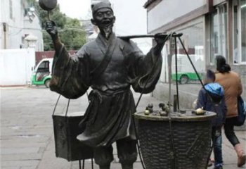 挑扁擔小販雕塑廠家，仿古人物雕塑小品，步行街民俗人物擺件