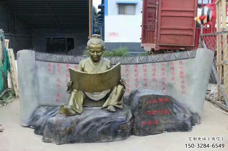 書童雕塑廠家，校園仿古人物，古銅色玻璃鋼人物擺件