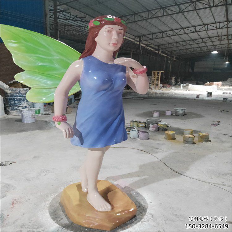 蝴蝶仙子雕塑廠家，卡通彩繪人物小品，玻璃鋼仙子雕塑制作