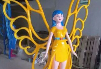 花仙子雕塑廠家，鏤空彩繪人物，卡通玻璃鋼動(dòng)漫雕塑擺件