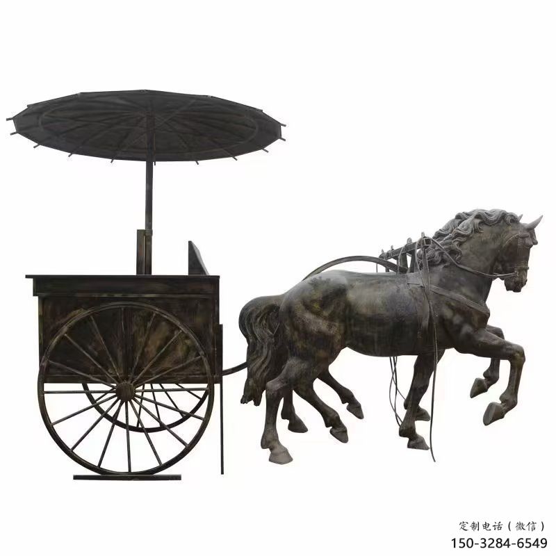 仿銅馬車雕塑廠家，公園園林雕塑，玻璃鋼馬車雕塑制作
