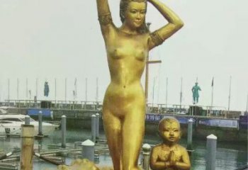 美人魚(yú)雕塑廠家，西方女人小品，仿銅卡通主題擺件