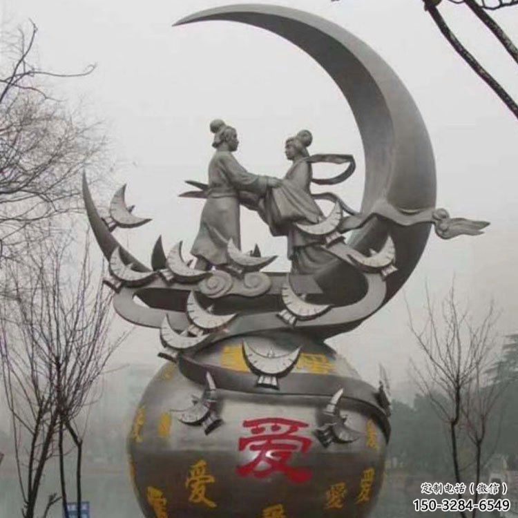 鵲橋會雕塑廠家，愛情人物小品雕塑，古代鵲橋會雕塑制作
