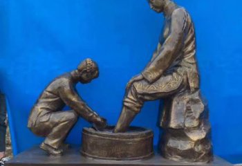 孝道雕塑廠家，古代民俗人物小品，仿銅洗腳人物雕塑