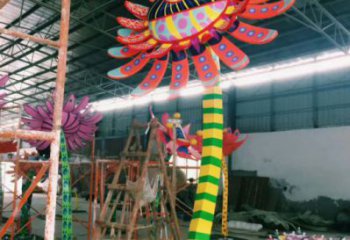 花朵雕塑廠家，彩繪植物擺件，玻璃鋼花朵雕塑小品