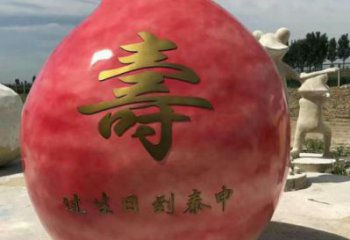 壽桃雕塑廠家，仿真水果擺件，玻璃鋼仿真壽桃雕塑小品