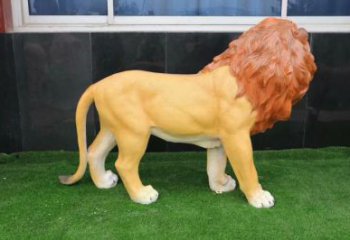 獅子雕塑廠家，園林仿真動物小品，彩繪玻璃鋼獅子雕塑廠