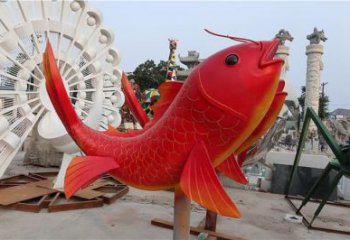 鯉魚雕塑廠家，仿真彩繪鯉魚雕塑，水景海洋生物雕塑小品