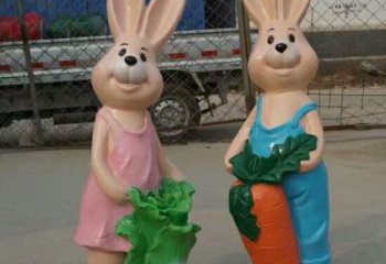 兔子雕塑廠家，卡通動物擺件，彩繪玻璃鋼兔子雕塑