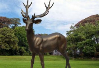 鹿雕塑廠家，公園動(dòng)物小品，古銅色玻璃鋼鹿雕塑廠
