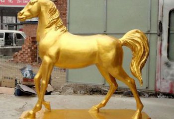 金馬雕塑廠家，仿真動物小品，玻璃鋼金馬擺件雕塑廠
