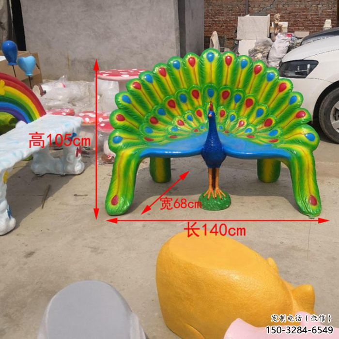 坐凳小品，孔雀坐凳雕塑制作廠家