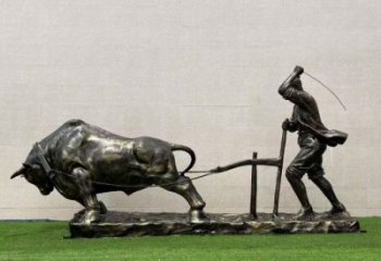 大型農(nóng)耕牛雕塑廠家 商業(yè)街廣場雕塑 古銅色擺件