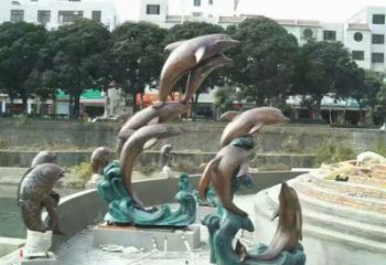 古銅色海豚雕塑廠家 大型城市雕塑 商業(yè)街?jǐn)[件