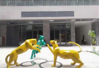 公園豹子雕塑廠家 酒店門(mén)口雕塑 彩繪擺件