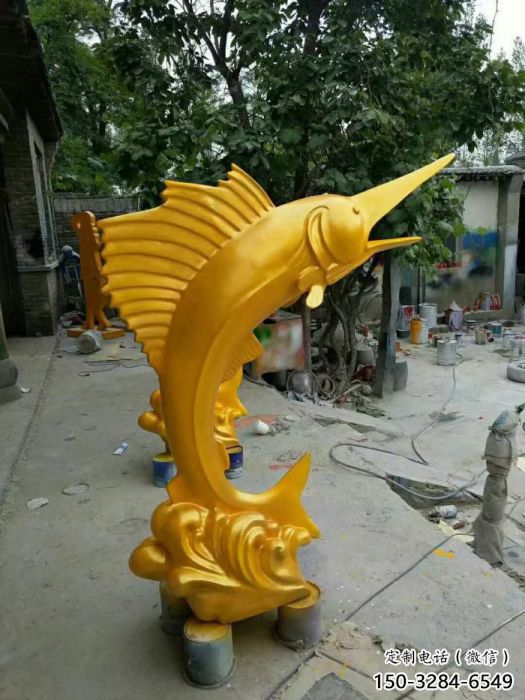 幾何劍魚雕塑 庭院仿真雕塑 彩繪擺件 幾何劍魚雕塑 庭院仿真雕塑 彩繪擺件