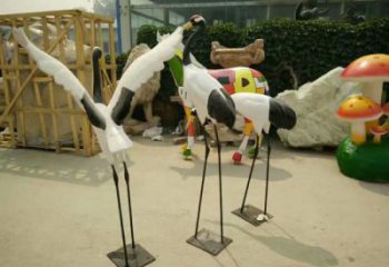 彩繪仙鶴雕塑 仿真動物雕塑 步行街擺件