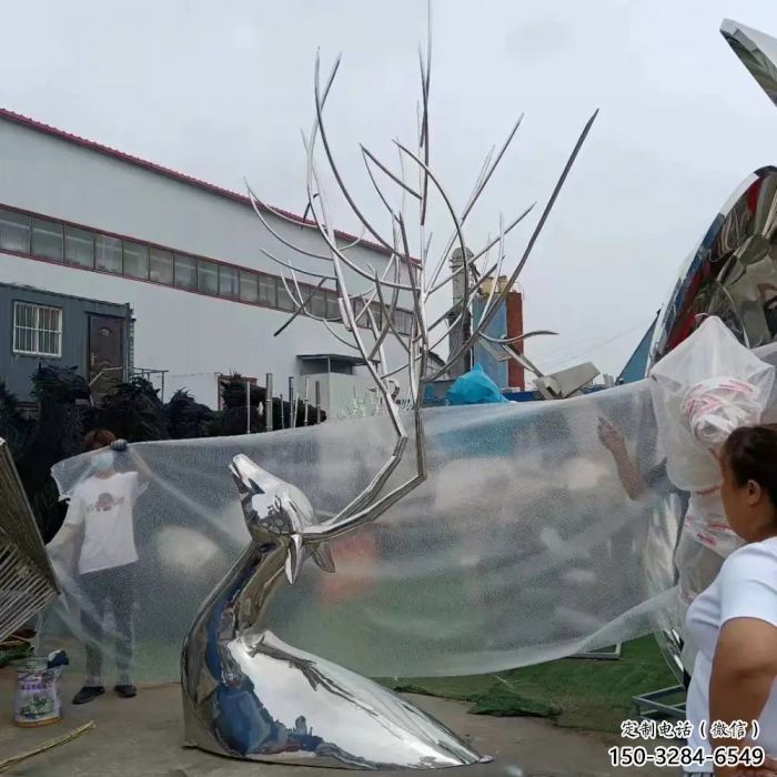抽象鹿頭雕塑 店門口彩繪雕塑 步行街?jǐn)[件