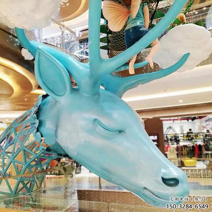酒店鹿頭雕塑 庭院仿真雕塑 彩繪小品