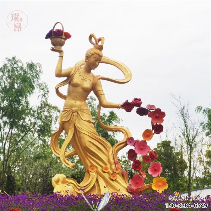 彩繪天女散花雕塑 大型城市雕塑 商業(yè)街?jǐn)[件