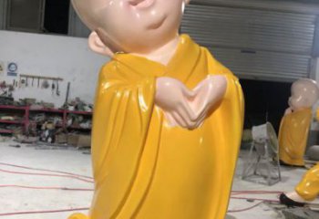 烤漆小和尚雕塑實(shí)景圖 鑄銅兒童雕塑 室內(nèi)肖像雕塑