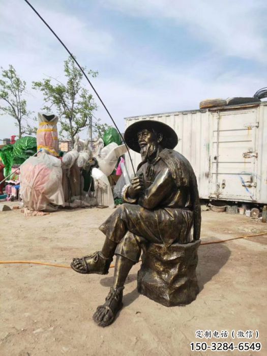 噴漆姜太公雕塑 村口釣魚(yú)雕塑廠 草地民俗雕塑
