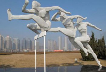 房地產(chǎn)跨欄雕塑 現(xiàn)代景觀體育雕塑 幾何運(yùn)動(dòng)員雕塑廠家
