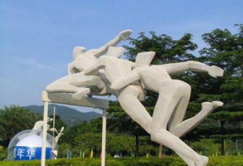 廣場(chǎng)跨欄雕塑 抽象景觀體育雕塑 烤漆運(yùn)動(dòng)員雕塑廠家