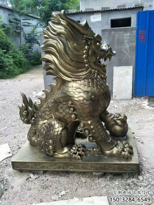 步行街麒麟雕塑，玻璃鋼動(dòng)物雕塑，仿銅方式