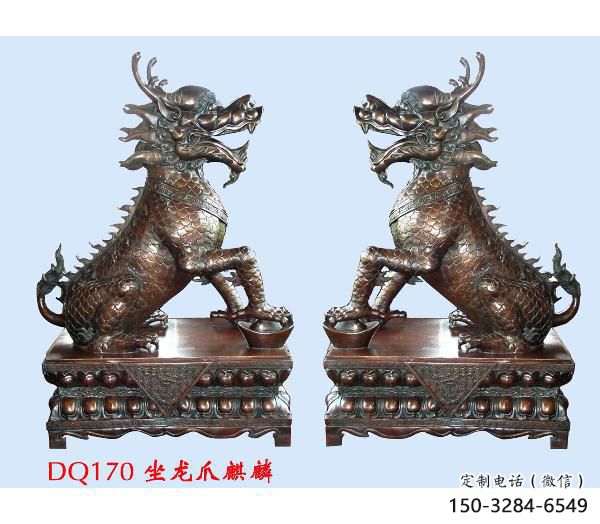 仿銅麒麟雕塑，戶外雕塑，玻璃鋼材質制造