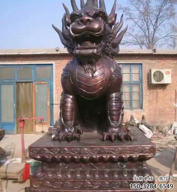 玻璃鋼麒麟雕塑，動物美陳雕塑，仿銅工藝