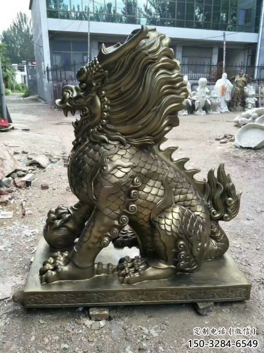 街道麒麟雕塑，戶外動物雕塑，古銅效果
