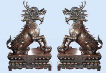 仿銅麒麟雕塑，戶外雕塑，玻璃鋼材質(zhì)制造