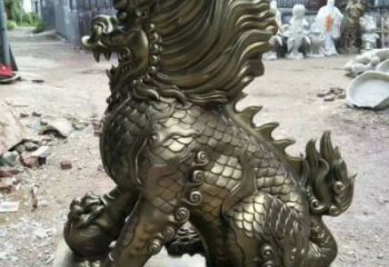 街道麒麟雕塑，戶外動物雕塑，古銅效果