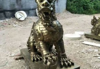 室外麒麟雕塑，動物仿銅雕塑，抽象效果