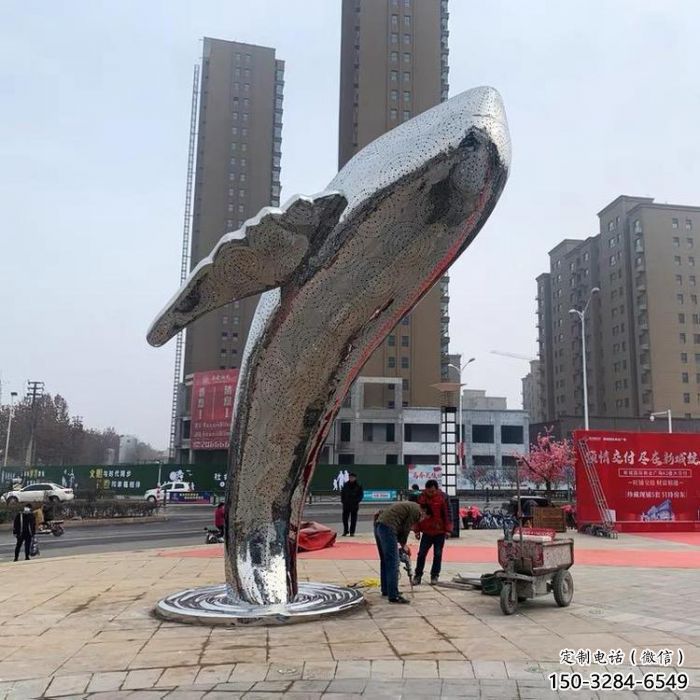 大型鯨魚雕塑，鏤空燈光原理，動(dòng)物廣場(chǎng)擺件