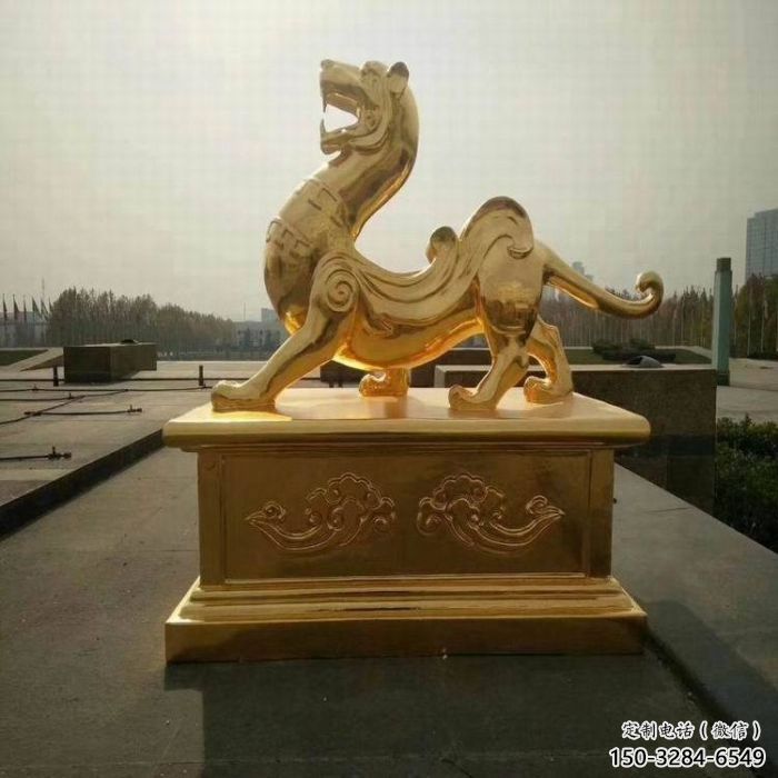 小區(qū)白虎雕塑廠家，拉絲動物雕塑，抽象效果