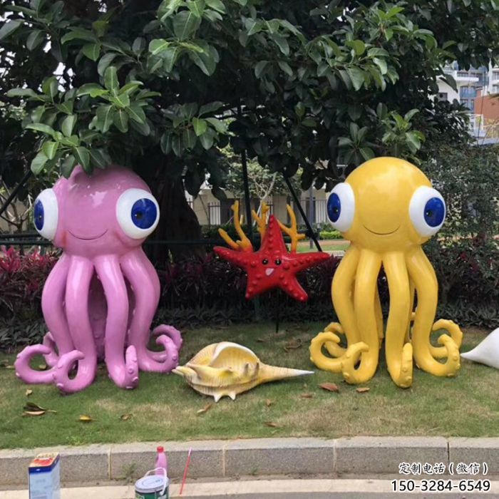 小區(qū)烏賊雕塑廠家，動漫海洋雕塑，抽象效果