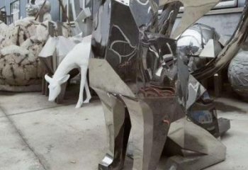 城市哈巴狗雕塑廠家，景觀動物雕塑，古銅效果