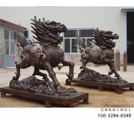 街道貔貅雕塑，大型動(dòng)物雕塑，古銅效果