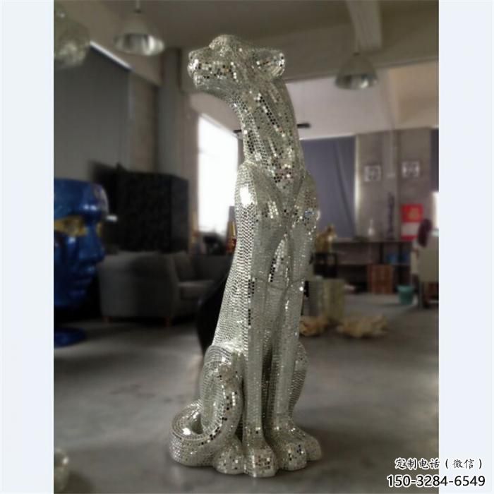 城市獵豹雕塑，動(dòng)物景觀雕塑，鏡面效果