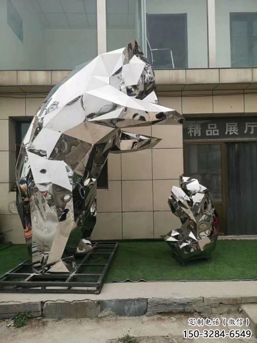 庭院狗熊雕塑，拋光動物雕塑，鏡面形式