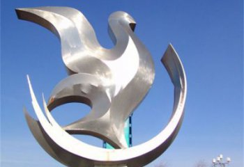 小區(qū)鴿子雕塑，鏡面鳥(niǎo)類雕塑，抽象效果