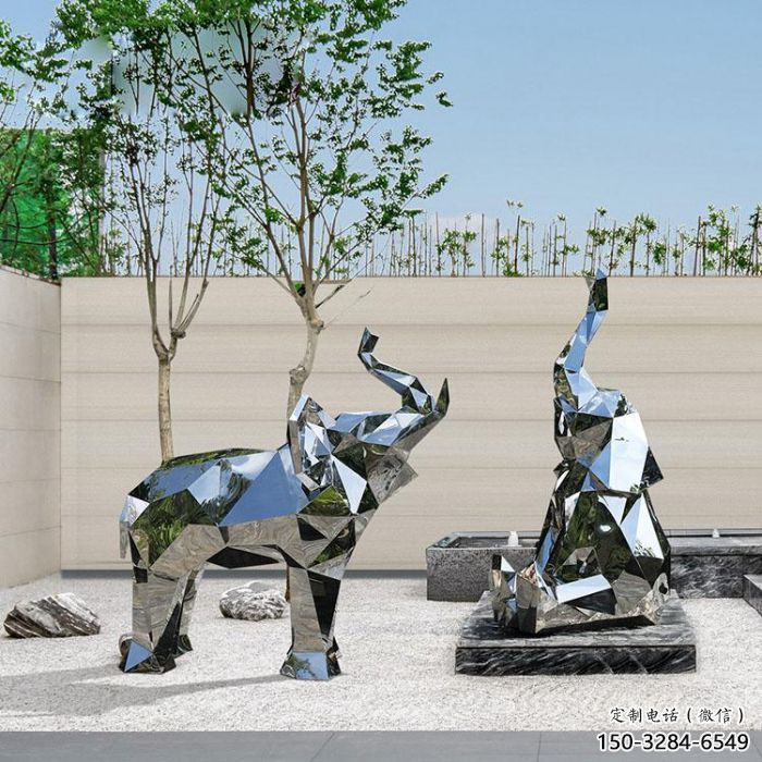 鏡面大象雕塑展品，亮面效果制作，切面大象雕塑精品