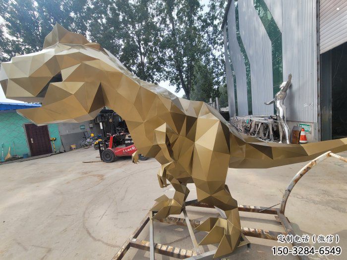 景觀恐龍雕塑供應，公園雕塑，金屬幾何恐龍雕塑制作