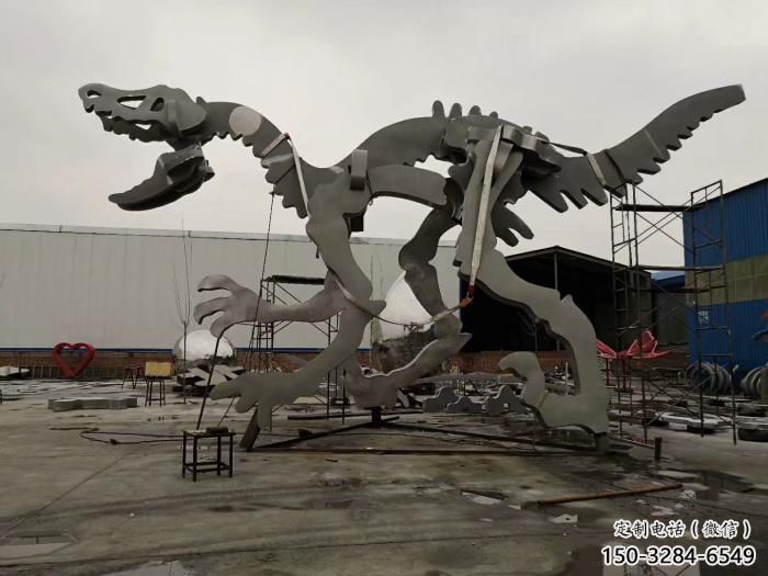 金屬恐龍雕塑制作，陸地?cái)[件，廣場(chǎng)恐龍骨架雕塑制造商
