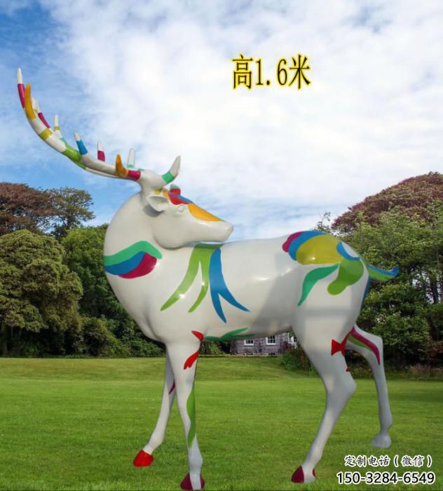 廣場(chǎng)小鹿雕塑，彩繪工藝，彩繪動(dòng)物雕塑