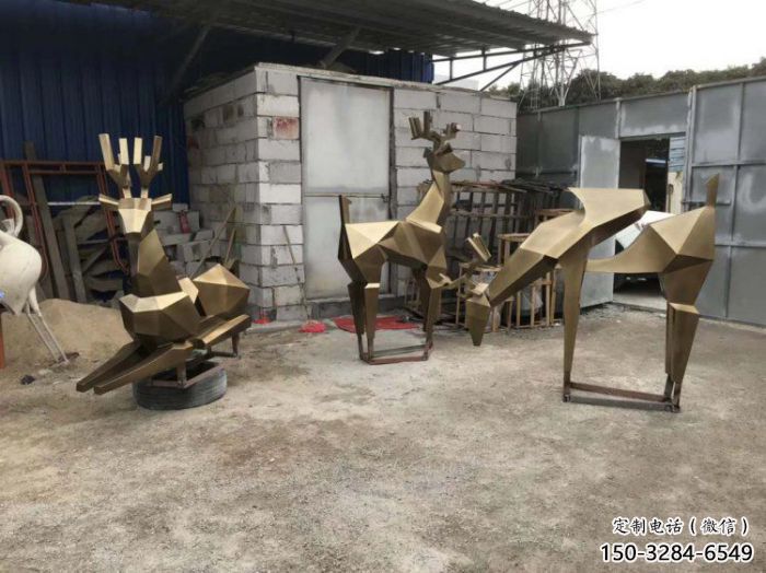 金屬小鹿雕塑批發(fā)，街頭藝術(shù)，公園抽象銅鹿雕塑展品