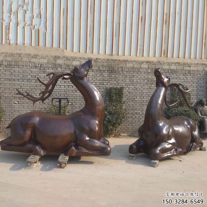 銅小鹿雕塑定制，村標(biāo)概念，戶外小鹿銅雕塑預(yù)定