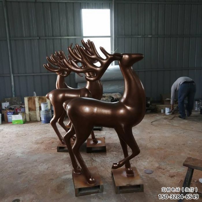 街道馴鹿雕塑，鑄銅農(nóng)耕雕塑，古銅效果